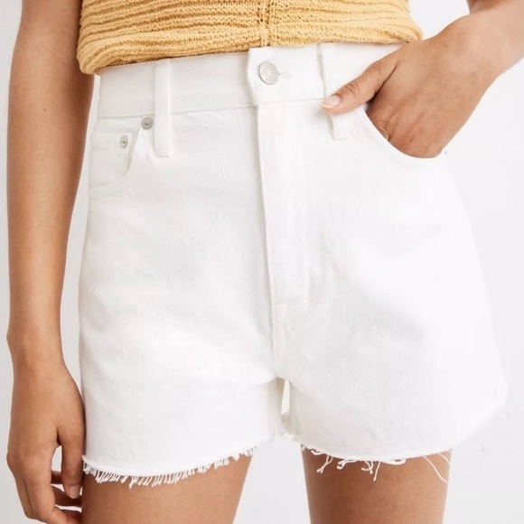 Madewell Pants - Madewell The Momjean Shorts Denim Cutiff Raw Hem Tile White 32